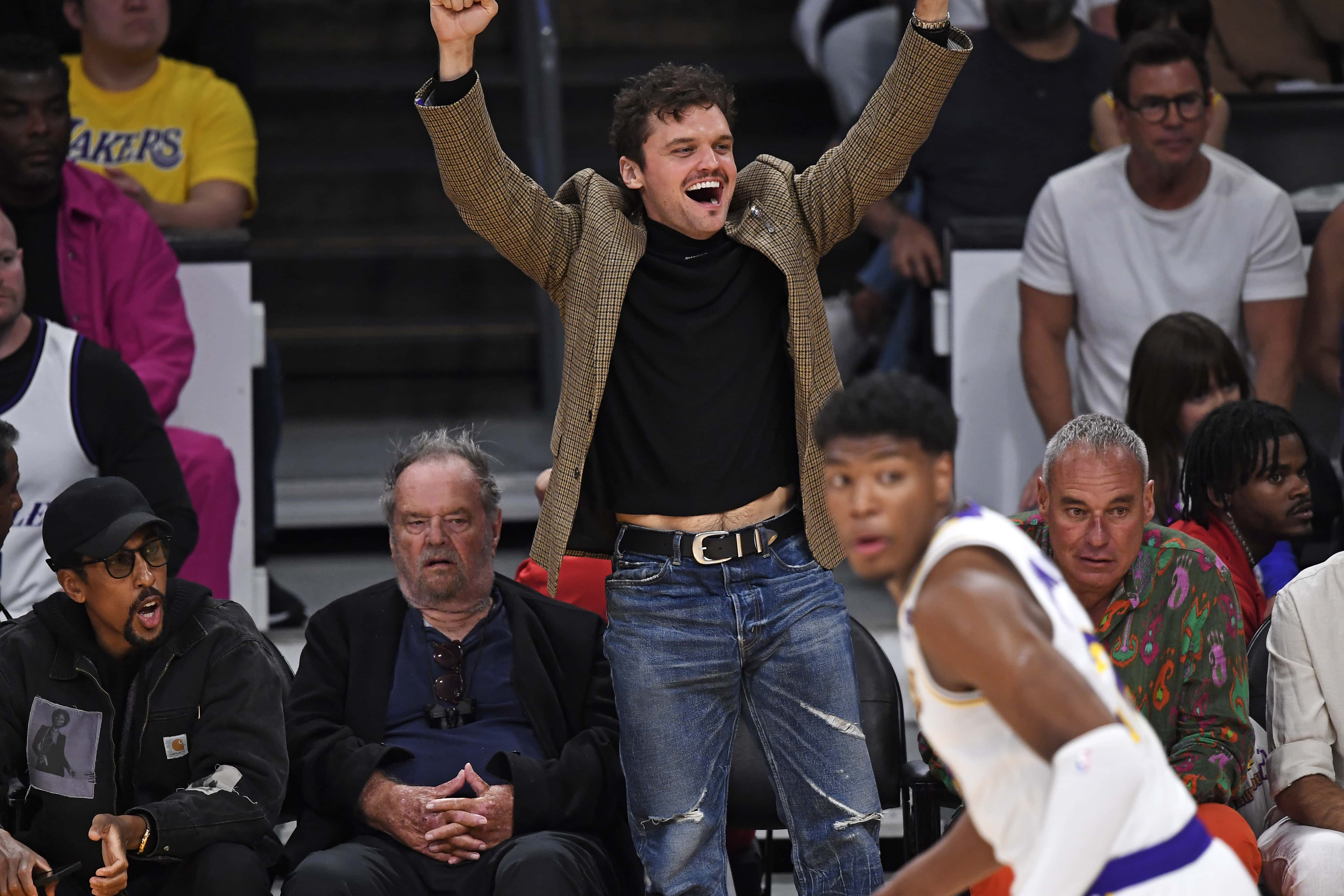  Jack Nicholson and Jim Nicholson attend game three of the Western Conference Finals between the Los Angeles Lakers and the Denver Nuggets at Crypto.com Arena on May 20, 2023, in Los Angeles, California. N (Photo by Kevork Djansezian/Getty Images)