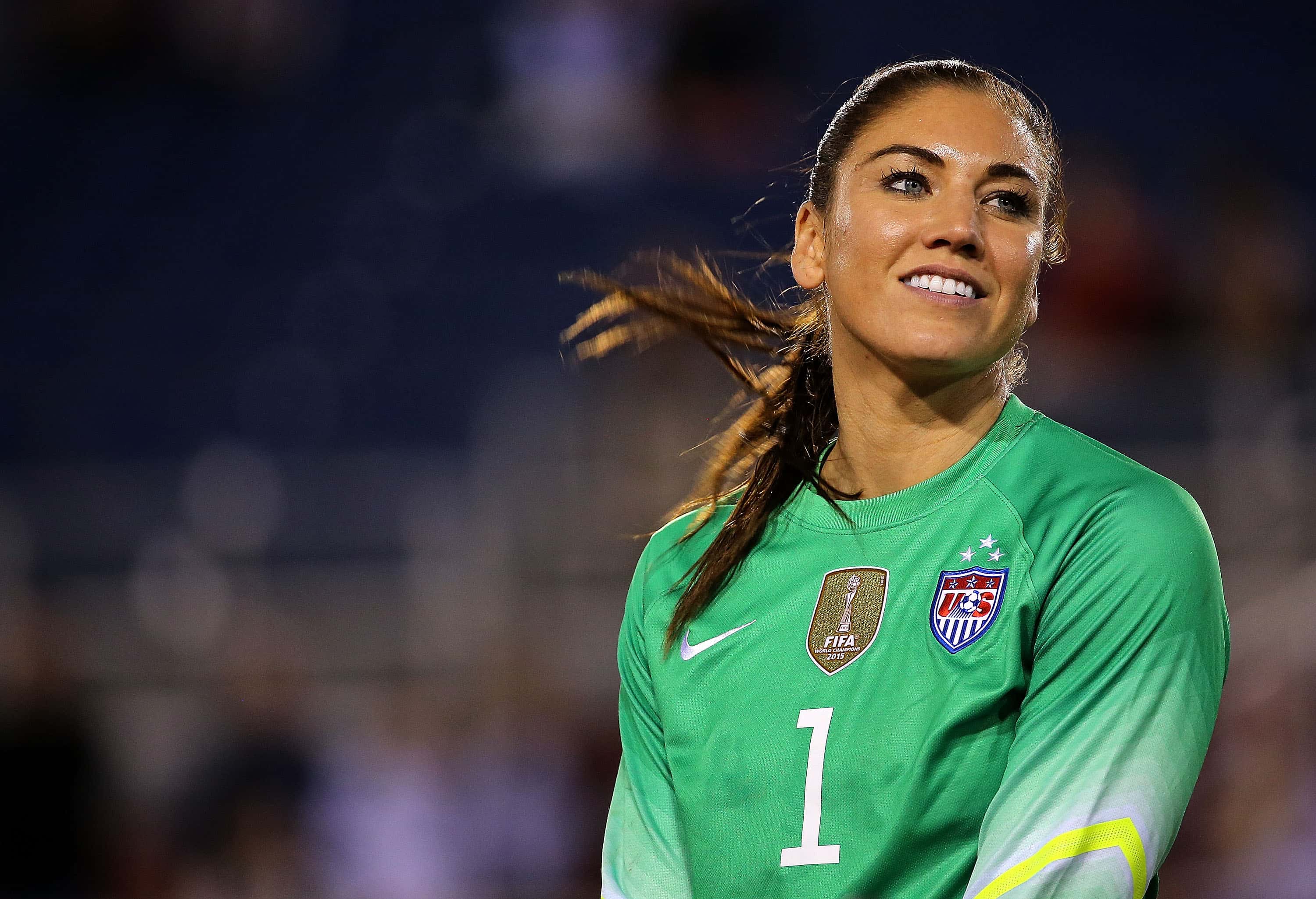 Hope Solo #1 of the United States looks on after winning a match against Germany in the 2016 SheBelieves Cup at FAU Stadium on March 9, 2016 in Boca Raton, Florida.