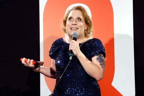 Amy Schneider accepts the Badass Award onstage during the 2022 The Queerties Awards Celebration at EDEN Sunset on March 01, 2022 in Los Angeles, California.