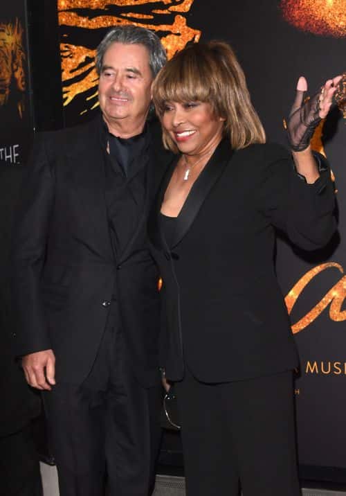 Tina Turner (R) and Erwin Bach attend the opening night of 'Tina' the Tina Turner musical at Aldwych Theatre on April 17, 2018 in London, England.