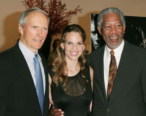 Director Clint Eastwood, actress Hilary Swank and actor Morgan Freeman attend a special screening of 