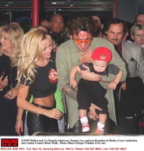 May 20, 1997 Hollywood Pamela Anderson Lee, Tommy Lee, and son Brandon at Motley Crue's Walk Walk induction on Sunset Blvd.