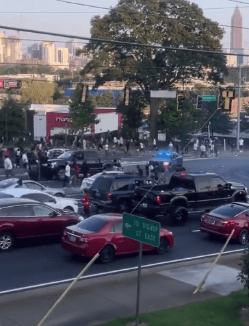 The driver of the black pickup truck is seen trying to flee the Georgia State trooper (