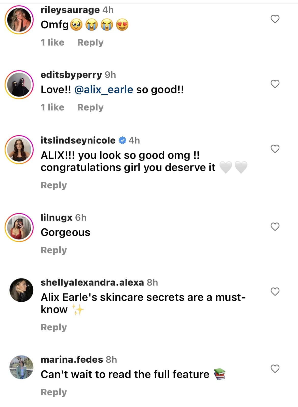 Comments on Alix Earle's cover picture (@galoremagazine/Instagram)