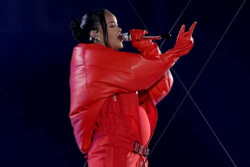 Rihanna performs onstage during the Apple Music Super Bowl LVII Halftime Show at State Farm Stadium on February 12, 2023 in Glendale, Arizona.