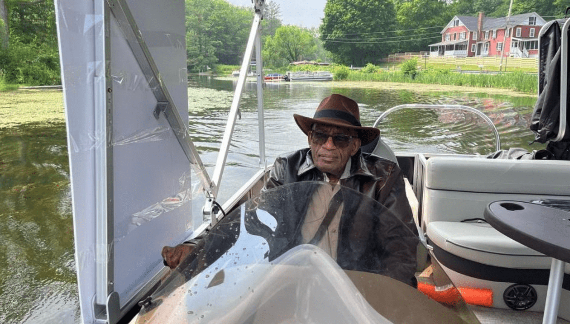 Al Roker drove a boat dressed as 'Indiana Jones' (@debrobertsabc/Instagram)