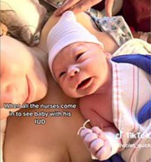 Violet Quick's baby came out of her clutching her IUD. (@violet_quick/TikTok)