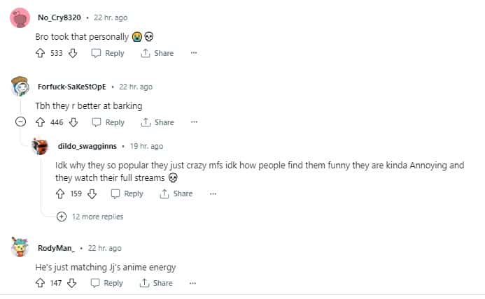 Comments left on Kai Cenat (r/ksi/Reddit)