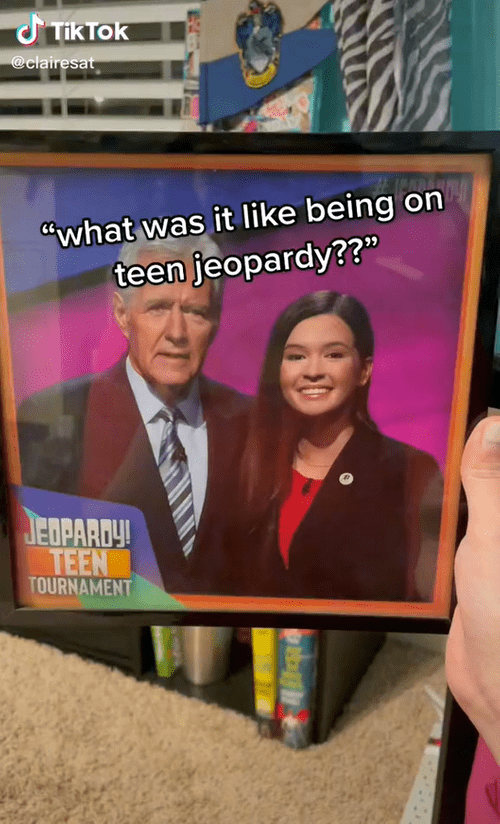 Claire Sattler posted a video documenting the online abuse she had experienced in response to her victory on Jeopardy! (TikTok/@clairesat)