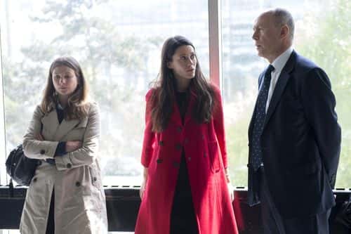 British lawyers speak as they arrive at the court room at the tribunal de Nanterre on the day of the opening at the trial related to the paparazzi photos of topless Duchess of Cambridge as she sunbathed in the south of France in 2012 on May 2, 2017 in Nanterre, France.