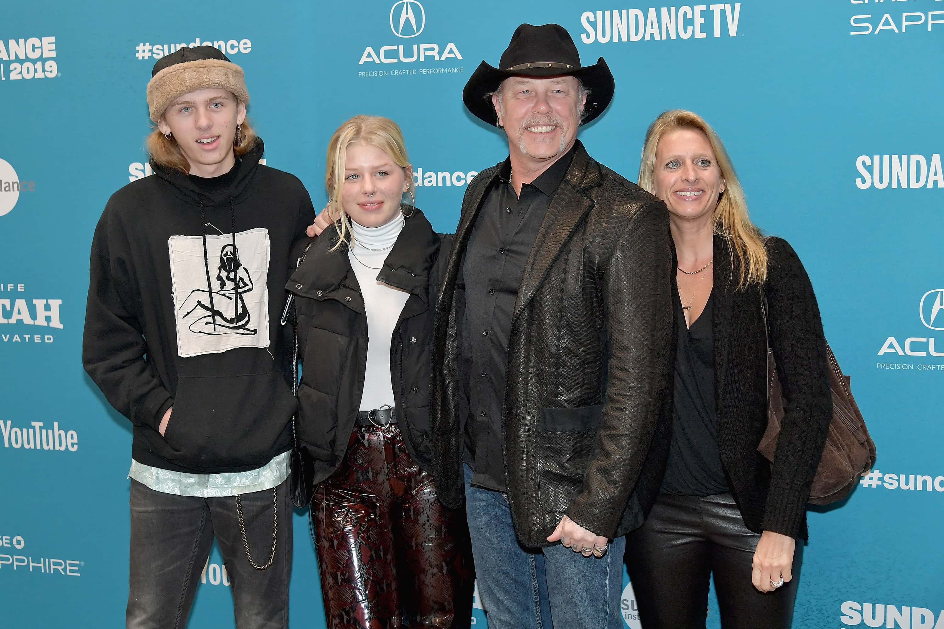 (L-R) CastorHetfield, Marcella Hetfield, James Hetfield, and Francesca Hetfield attend the
