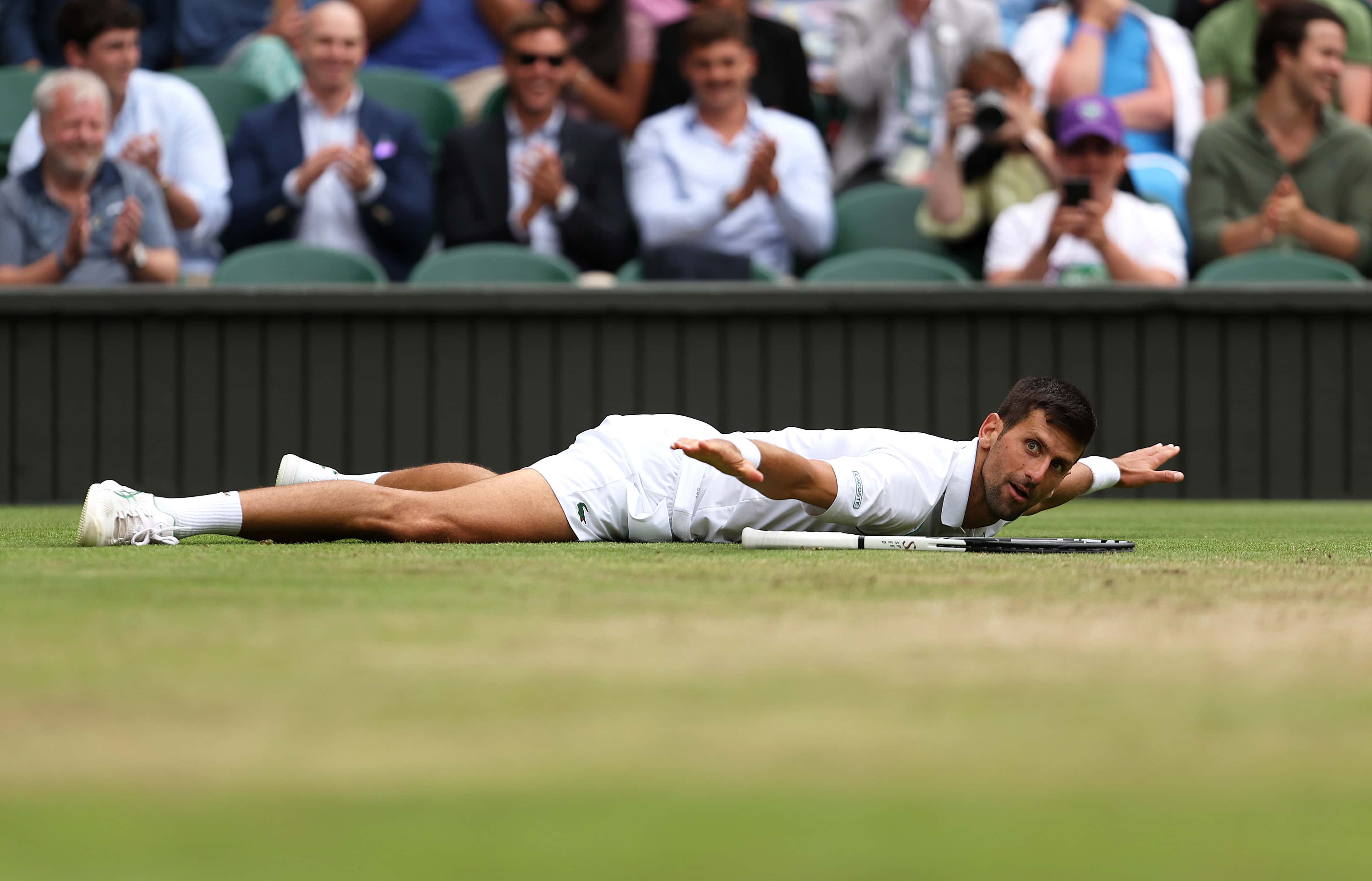 LONDON, ENGLAND - JULY 05: Novak Djokovic of Serbia celebrates winning a point against Jannik Sinner