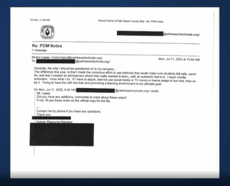The contents of the letter written by Victor Lopez (Photo credit screenshot WPTV/Website)