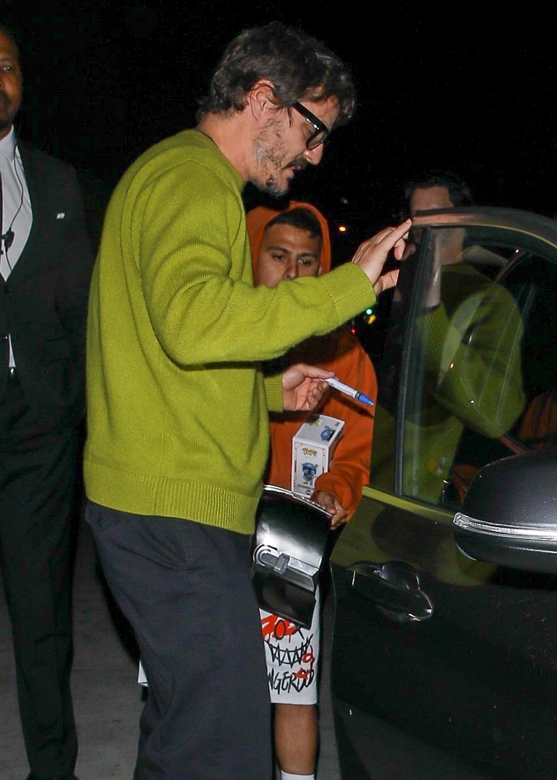 Pascal, for his part, opted for a laid-back look featuring a moss-green jumper and black jeans.  (Backgrid)