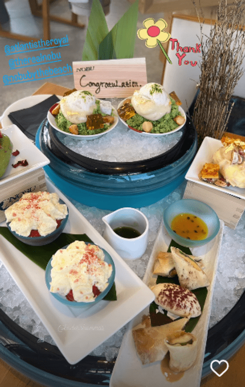 LIndsay also posted a mouthwatering snap of a luscious looking plate of tasty dishes from room service, tagging the Nobu restaurant for the meal (Instagram/@lindsaylohan)