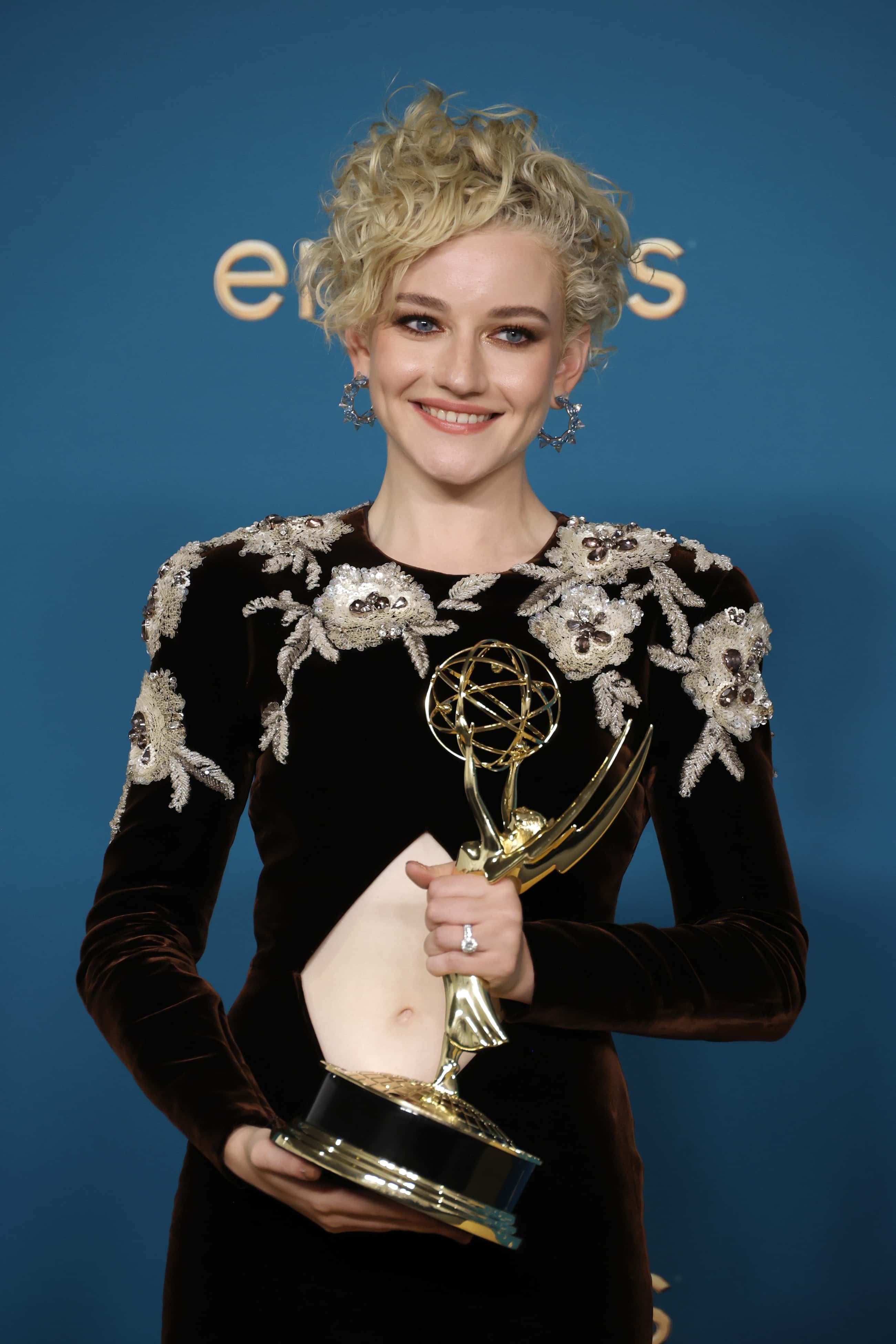 Julia Garner, winner of the Outstanding Supporting Actress in a Drama Series award for ‘Ozark,’ poses in the press room during the 74th Primetime Emmys at Microsoft Theater on September 12, 2022 in Los Angeles, California.