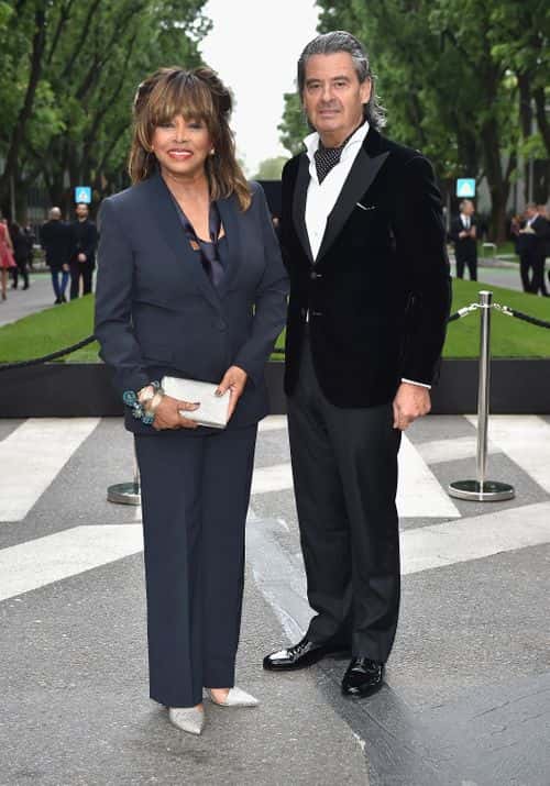 Tina Turner and  Erwin Bach attend the Giorgio Armani 40th Anniversary  Silos Opening And Cocktail Reception on April 30, 2015 in Milan, Italy.