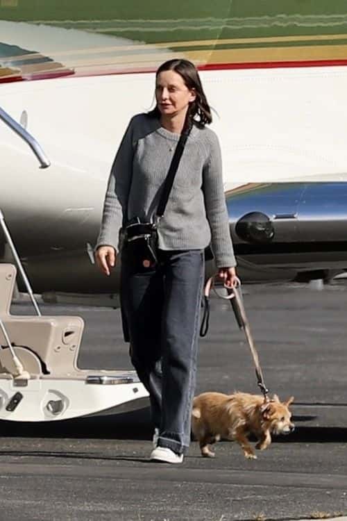 Calista Flockhart was seen exiting with her dog. (Backgrid)