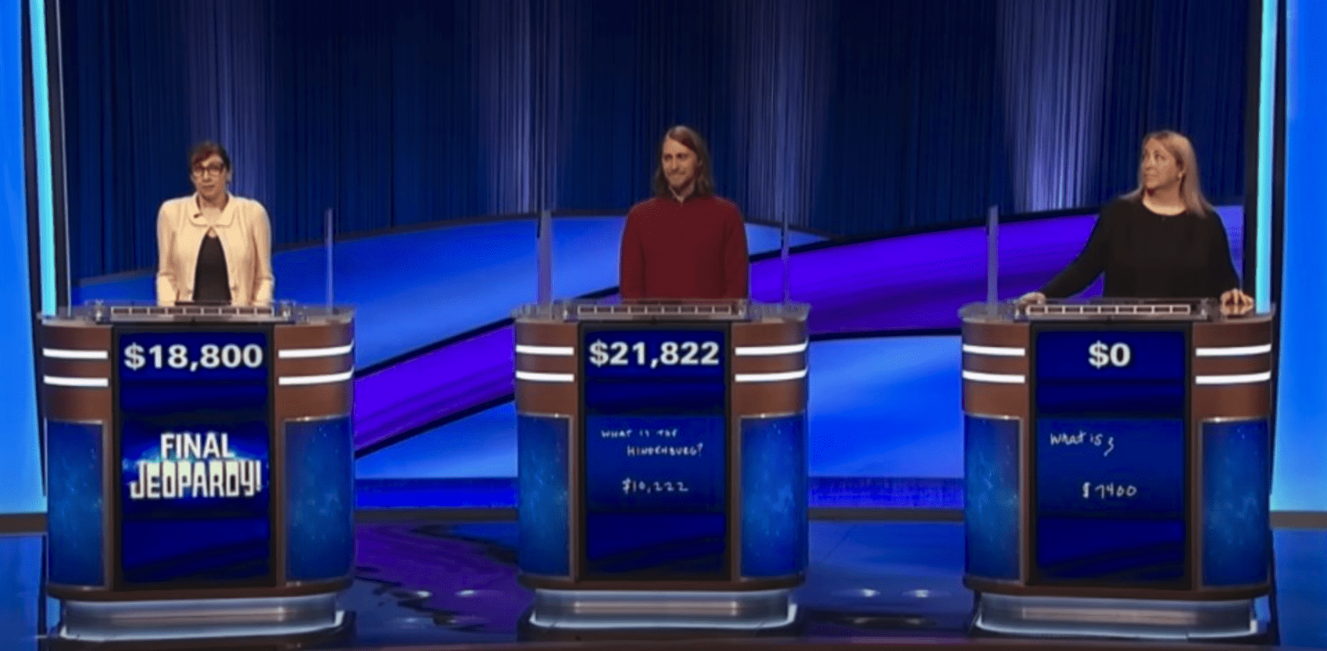 Ryan didn't go all in with his wager and paid the price as Donna edged past him (ABC)