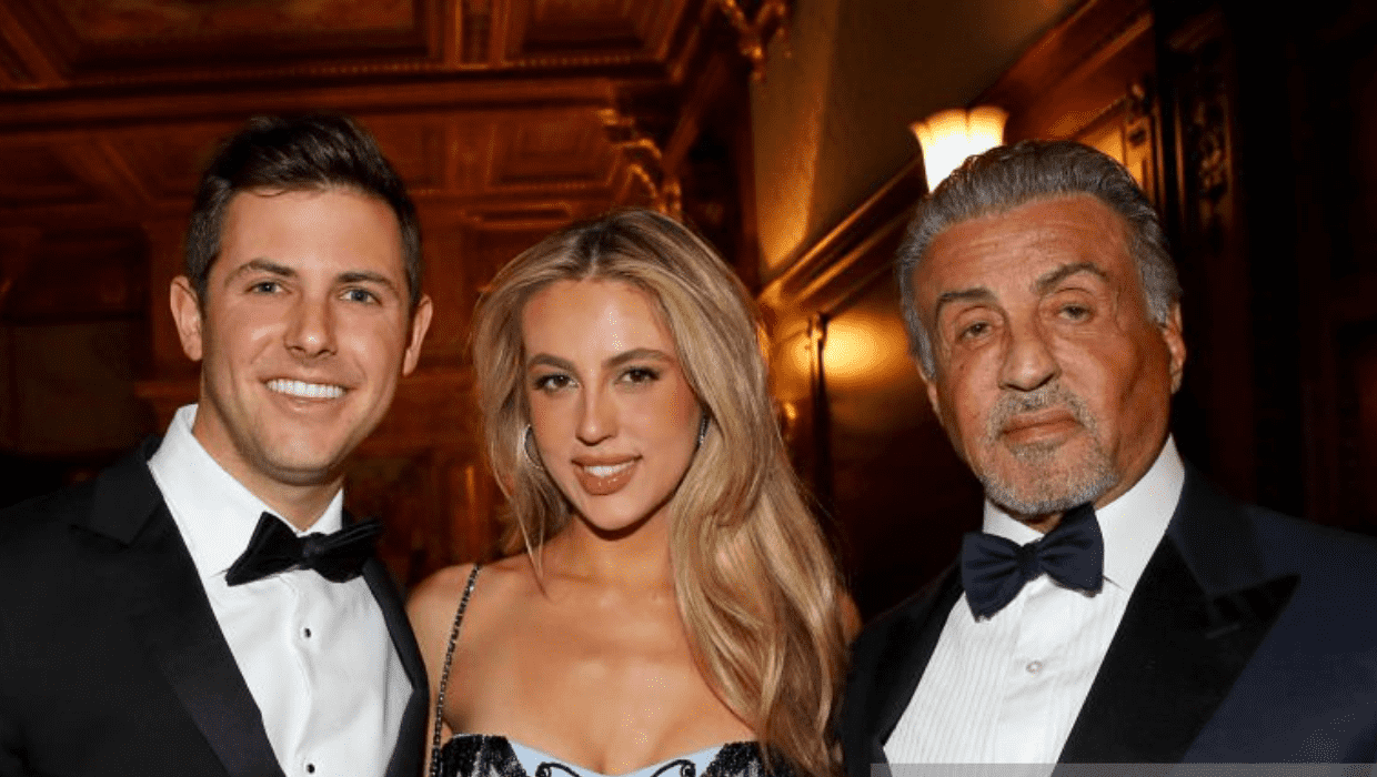 Grant Sholem (L) and Sophia Stallone (C) split after her conversation with father Sylvester Stallone (GettyImages/TasosKatopodis)