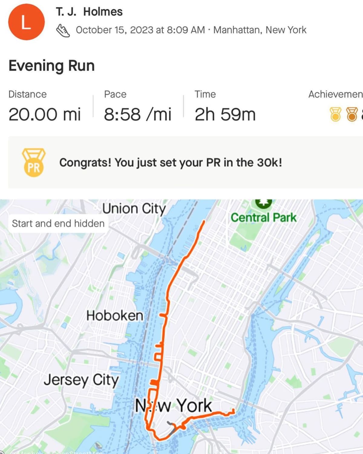 TJ Holmes proudly shared his new personal record (@officialtjhomes/Instagram)