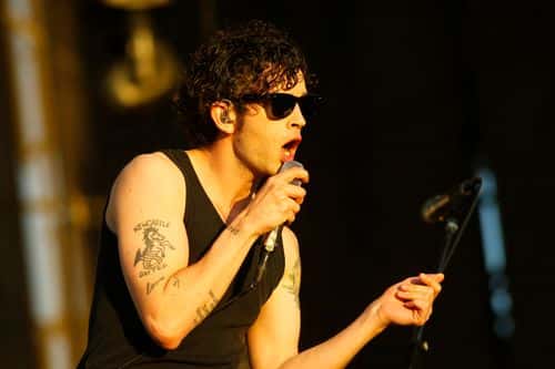 Matty Healy of The 1975 performs during the closing day of Lollapalooza Chile 2023 at Parque Cerrillos on March 19, 2023 in Santiago, Chile.
