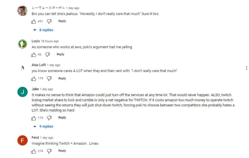 Comments left on xQc's video on Pokimane (xqc clips/YouTube)