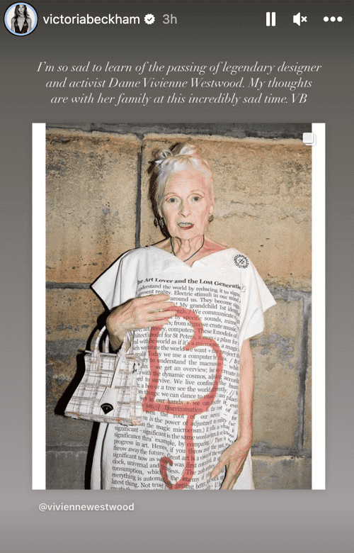 Victoria Beckham pays tribute to late Vivienne Westwood. (Instagram/victoriabeckham)