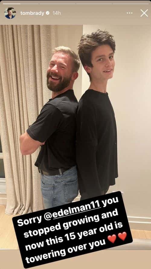 Jack is a lot taller than father Tom Brady's former teammate, Julian Edelman. (@tombrady/Instagram)