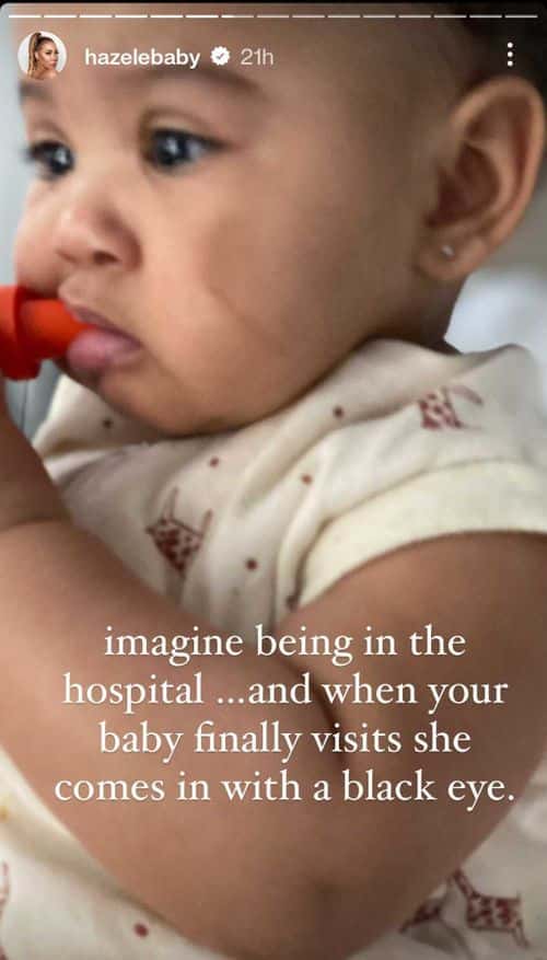 Hazel E's story detailing her husband De'Von Waller's abuse which caused their daughter's black eye (@Hazelebaby/Instagram)