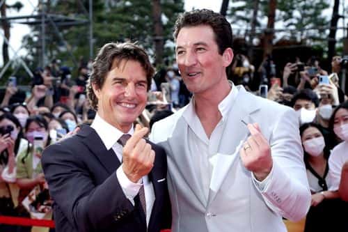 Tom Cruise and Miles Teller attend attend the Korea Red Carpet for 