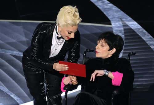 (L-R) Lady Gaga and Liza Minnelli speak onstage during the 94th Annual Academy Awards at Dolby Theatre on March 27, 2022 in Hollywood, California.