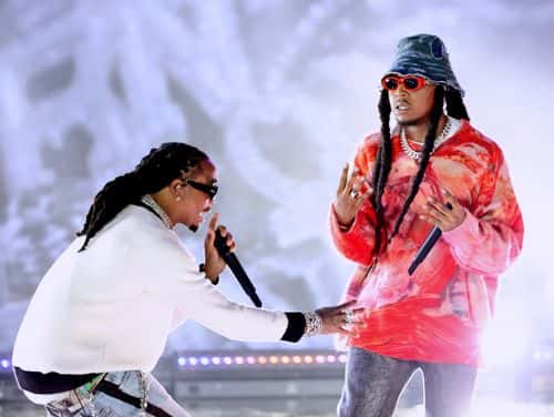 (L-R) Quavo and Takeoff of Migos perform onstage during Global Citizen Live on September 25, 2021 in Los Angeles, California.