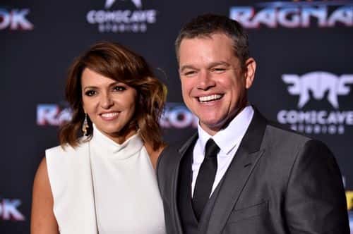 Matt Damon, Luciana Barroso arrive at the Premiere Of Disney And Marvel's