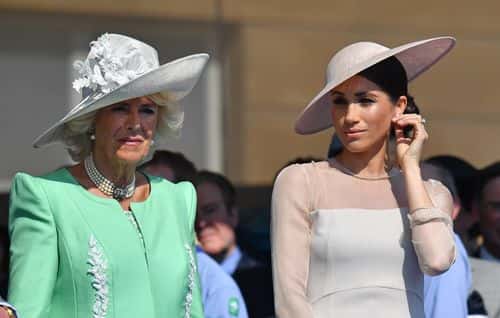 Camilla, Duchess of Cornwall and Meghan, Duchess of Sussex attend The Prince of Wales' 70th Birthday Patronage Celebration held at Buckingham Palace on May 22, 2018 in London, England.