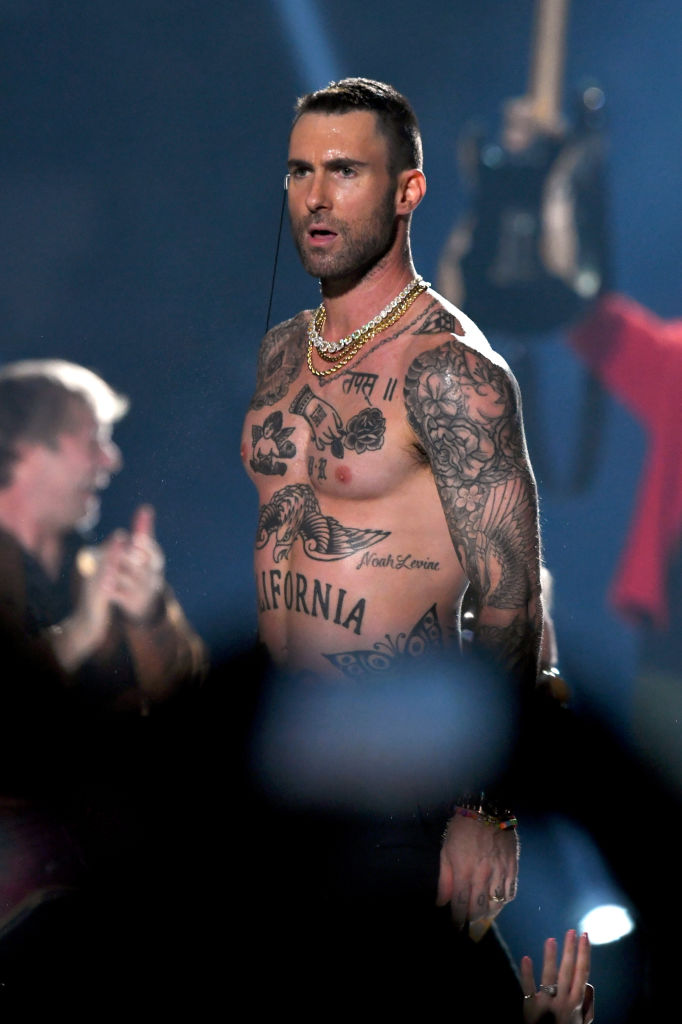Adam Levine of Maroon 5 performs during the Pepsi Super Bowl LIII Halftime Show at Mercedes-Benz Stadium on February 3, 2019 in Atlanta, Georgia. (Photo by Kevin Winter/Getty Images)