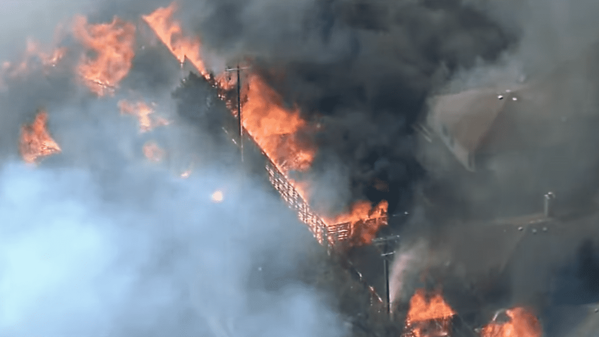 As the fire spread, the fire marshal ordered 
the evacuation of all homes (Credit: Fox4 Dallas/youtube)