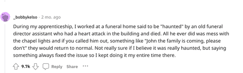 Internet user recalls creepy funeral home incident. (Reddit)
