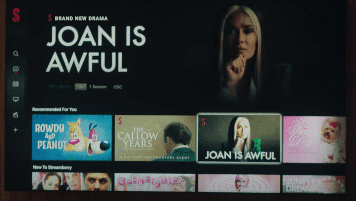 The Streamberry menu referencing a few past episodes from previous seasons of 'Black Mirror' (Black Mirror: Season 6/Netflix)