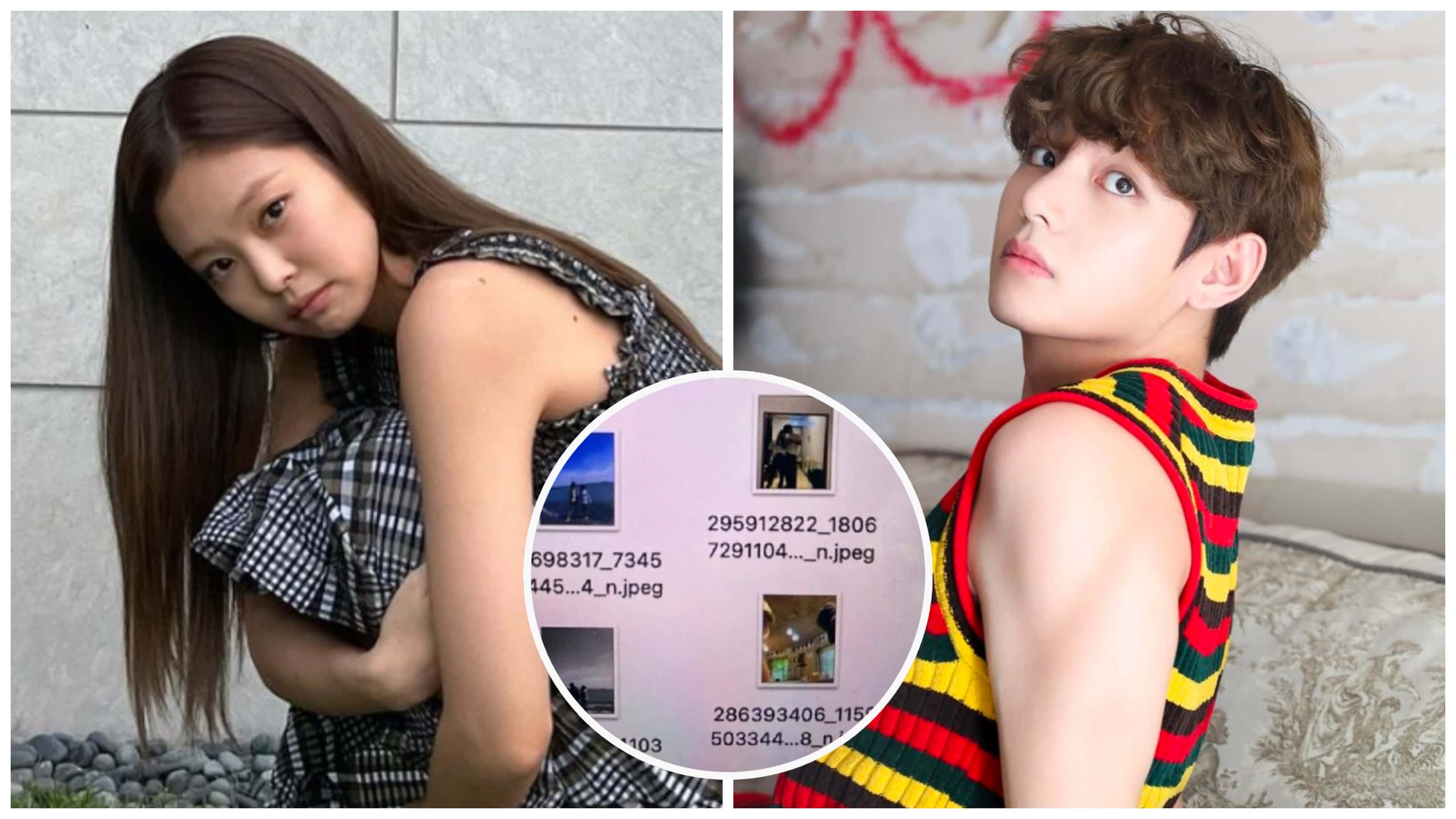 Fans analyse the leaked Blackpink Jennie and BTS V photos over the weeks alleging that the hacker is outside Korea making it hard to HYBE and YG to reach them (@jennierubyjane/Instagram; weverse.io/BTS; Twitter)