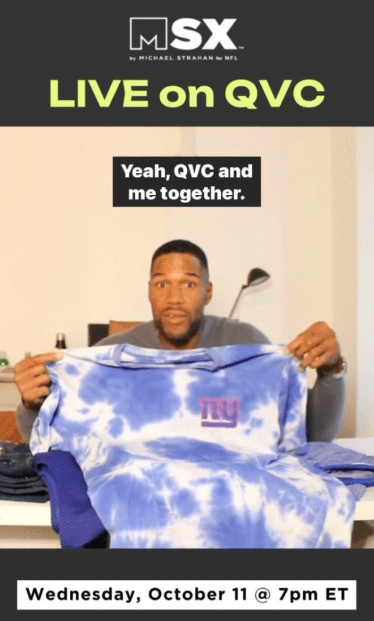 Michael Strahan will appear on QVC to promote products from his new NFL line (@michaeltstrahan/Instagram)