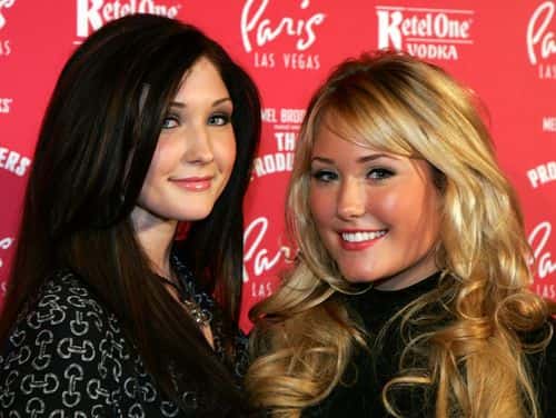 Taylor-Ann Hasselhoff (L) and her sister Hayley Hasselhoff, daughters of actor David Hasselhoff, arrive at the grand opening of Mel Brooks' musical comedy