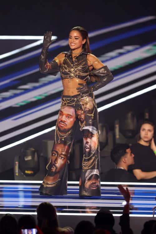 Noa Kirel is seen on stage during the MTV Europe Music Awards 2022 held at PSD Bank Dome on November 13, 2022 in Duesseldorf, Germany.