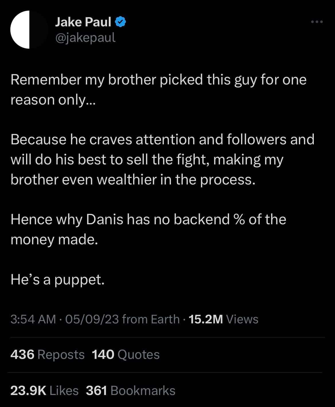 A screenshot of the tweet posted by Jake Paul (@jakepaul/X)