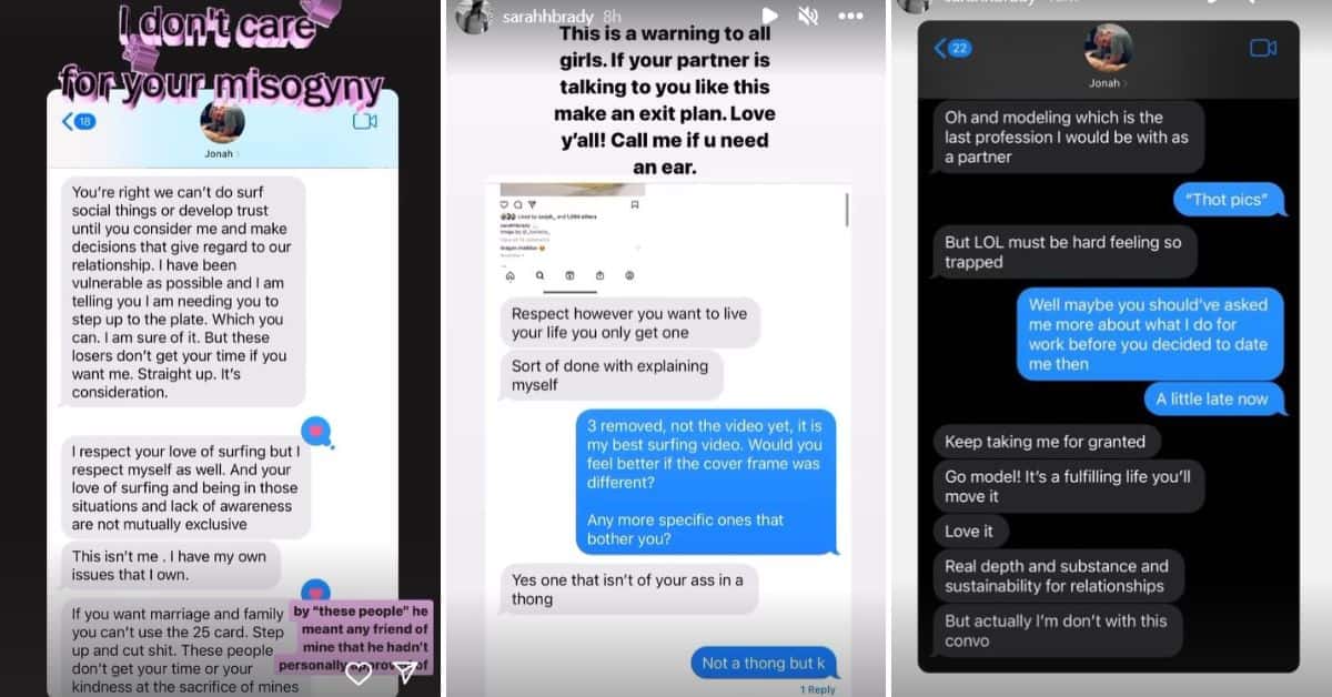 Sarah Brady releases screenshot of conversation with ex-Jonah Hill (Sarah Brady/Instagram stories)