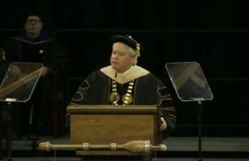 President C Green speaking at the commencemnt ceremony (Screengrab from KXLY.com)
