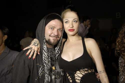 Bam Margera and Porcelain Black attend the Nicole Miller Spring 2012 fashion show during Mercedes-Benz Fashion Week at The Studio at Lincoln Center on September 9, 2011 in New York City.