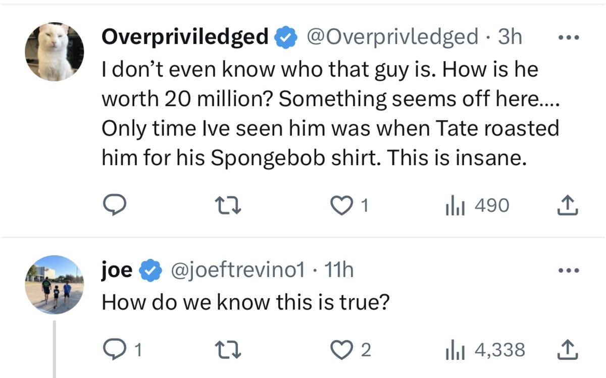 Comments on Adin Ross' tweet (@adinupdates/Twitter)