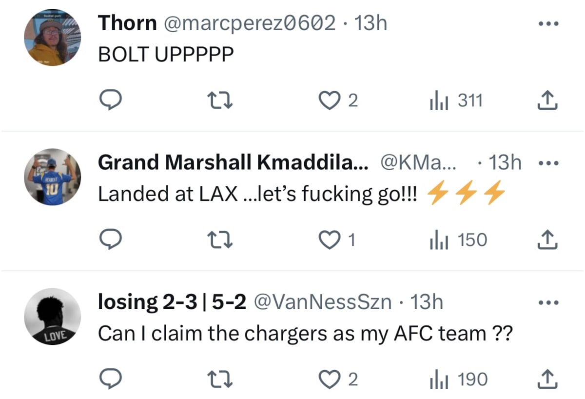 Comments on Kai Cenat's and Offsets's video(@losangeleschargers/Twitter)