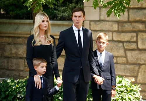 (L-R) Ivanka Trump, Theo Kushner, Jared Kushner and Joseph Kushner attend the funeral of Ivana Trump at St. Vincent Ferrer Roman Catholic Church on July 20, 2022 in New York City. Ivana Trump, the first wife of former president Donald Trump,  died at the age of 73 after a fall down the stairs of her Manhattan home.